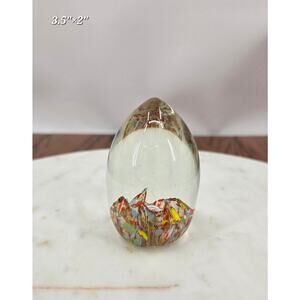 Vintage Art Glass Paperweight – Flame-Inspired Swirl Design – 3.5"x2"